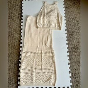 Cream Crop Top & Skirt Set